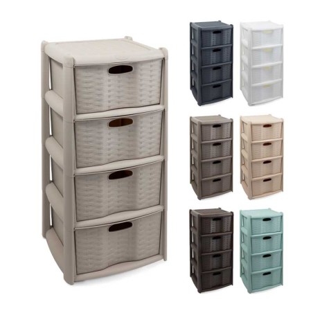 CASSETTIERA RATTAN 4 CASSETTI CON RUOTE 40X40X80H CM
