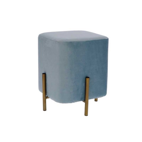 POUF NIL CELESTE IN VELLUTO CON PIEDI IN METALLO 30X30X36H CM