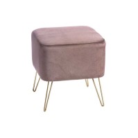 POUF IKAT GRIGIO IN VELLUTO CON PIEDI IN METALLO 41X41X43H CM