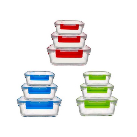 SET 3PZ CONTENITORI IN VETRO QUADRATI 2/1,5/1 LT