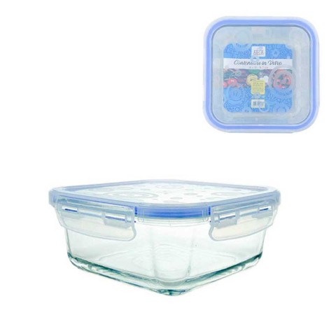 CONTENITORE IN VETRO QUADRATO CON TAPPO ERMETICO 18X18X8H CM