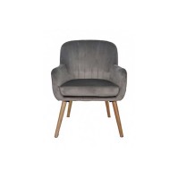 POLTRONA IN VELLUTO GRIGIA CON PIEDI IN LEGNO 62X66X84H CM